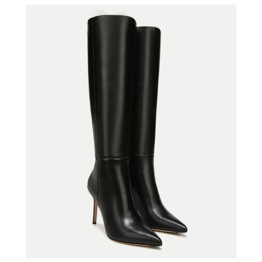 VERONICA BEARD LISA Tall WIDE CALF  Black Pointed Toe Smooth Leather Boots